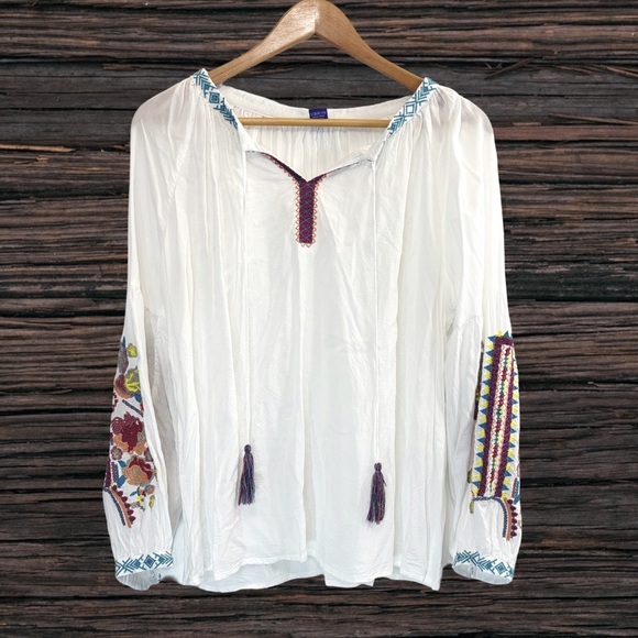 Raj White and Blue Embellished Blouse - Picture 1 of 3